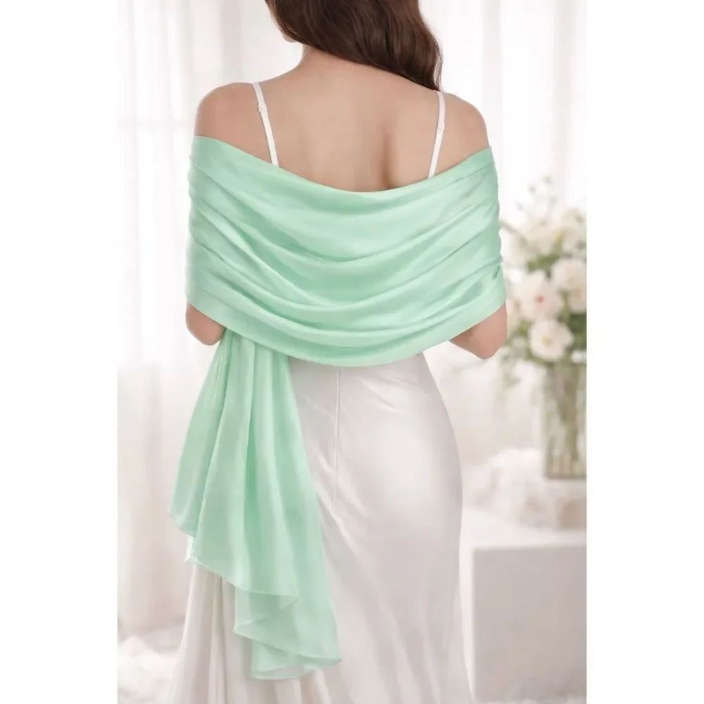Luxury Mint Green100% SILK SATIN Large Shawl Scarf Wrap Wedding Cover Up